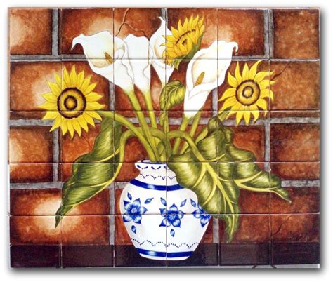 Ceramic Tile Hand Painted Mural "Florals" | Flower mural, Mural painting, Mural