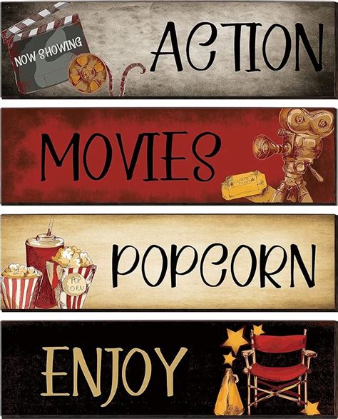 Amazon.com: Movie Theater Decor 4 Pieces Wooden Home Theater Decor ...