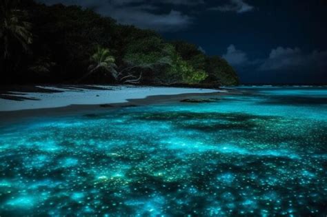 Premium AI Image | A beach at night with stars on the water