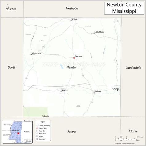 Map of Newton County, Mississippi showing cities, highways & important ...