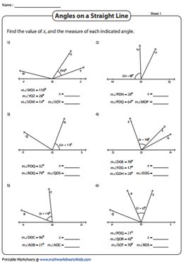 Angles on a Straight Line Worksheets