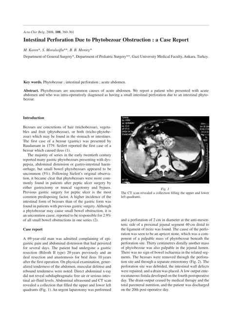 (PDF) Intestinal Perforation Due to Phytobezoar Obstruction: A Case Report