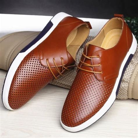 Fashion Men Breathable Genuine Leather Oxford Casual Shoes | Casual leather shoes, Leather shoe ...