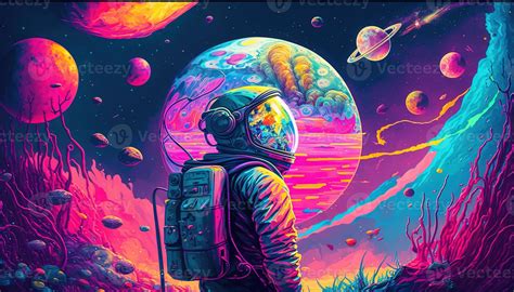 , Psychedelic Space banner template, nostalgic 80s, 90s background ...