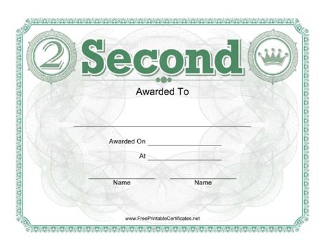 Second Place Certificate Template - Green Download Printable PDF | Templateroller