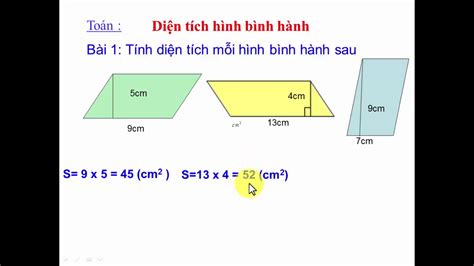 Toán 4: Diện tích hình bình hành - YouTube