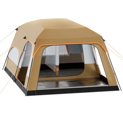 MoNiBloom Waterproof Cabin Tent for 5-8 Person, 2 Rooms, 3 Doors, Outdoor Camping, Coffee ...