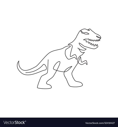 One continuous line drawing aggressive t-rex Vector Image