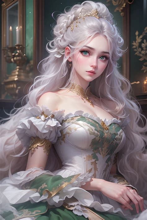 High quality, highly detailed CG unity 8k wallpaper beautiful girl, green eyes, oil painting ...