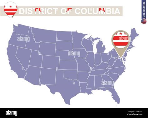 District of Columbia on USA Map. District of Columbia flag and map. US States Stock Vector Image ...