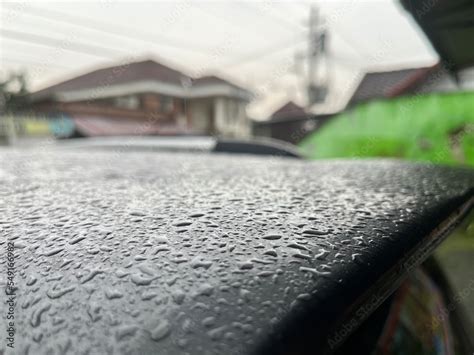 Wet car roof full of raindrop because of heavy rain weather. Stock ...