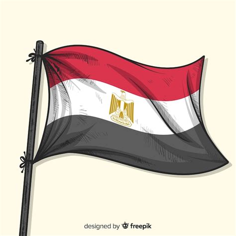 Egypte Drapeau National Style Dessiné à La Main | Vecteur Premium