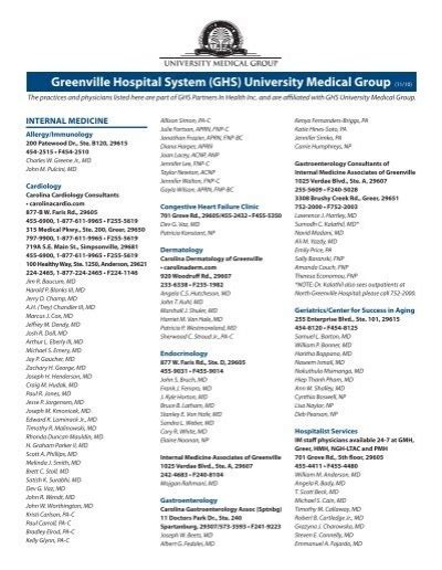 Greenville Hospital System (GHS) University Medical Group (11/10)