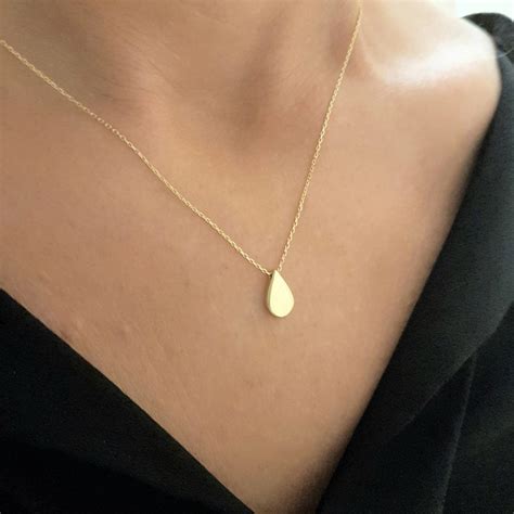 14K Real Solid Gold Teardrop Necklace for Women