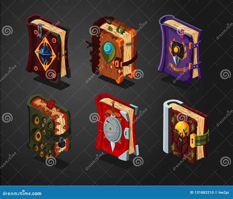 Magic Book Icons Set on Isolated Background. Fantasy Cartoon Covers ...