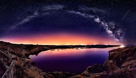 Body of water under starry sky painting, long exposure, galaxy, Milky ...