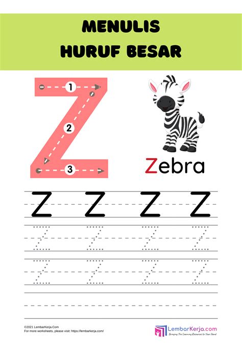 Menulis Huruf Z Besar - LembarKerja.Com