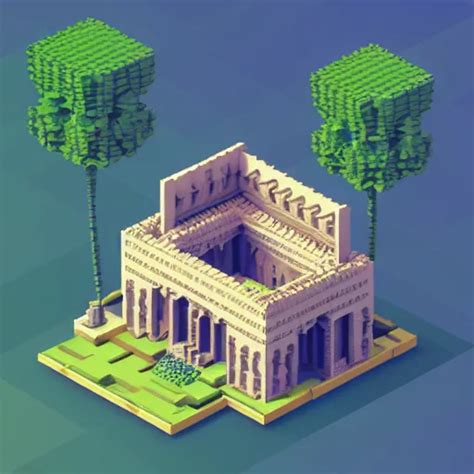 KREA - vector illustration isometric voxel art persian house architecture, persian rugs, persian ...