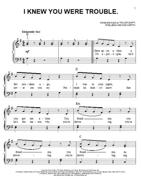 easy piano taylor swift sheet music | Taylor Swift: I Knew You Were Trouble | Art | Pinterest ...