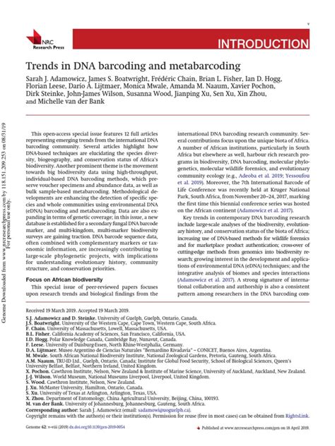 Trends in DNA Barcoding and Metabarcoding: Focus On African Biodiversity | PDF | Species ...