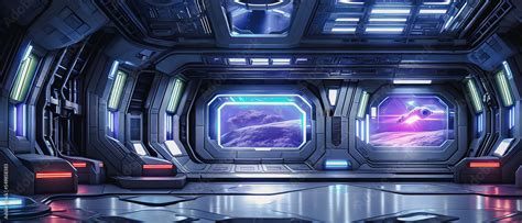 Artistic concept painting of a futuristic space station interior ...