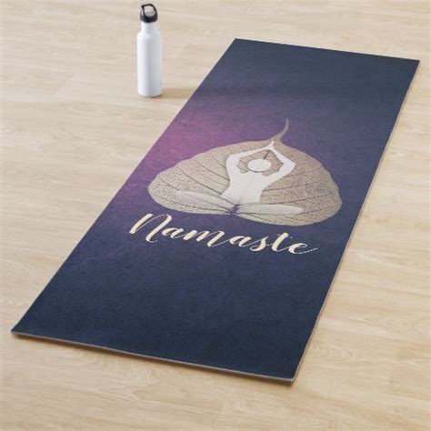 Yoga Instructor Meditation Pose Gold Bodhi Leaf Yoga Mat $106.00 by ...