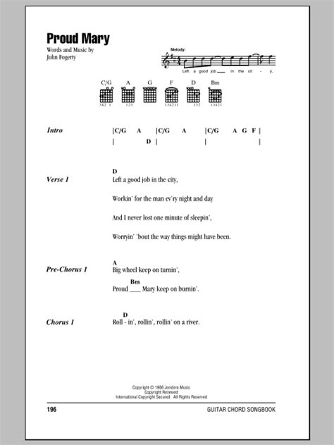 Proud Mary - Guitar Chords/Lyrics | zZounds