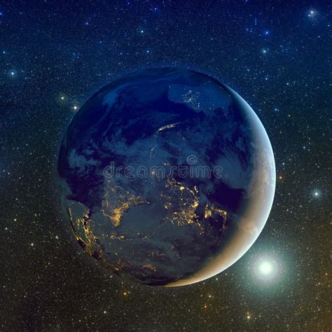 Night View of the Earth Planet Isolated on White Background. Stock ...