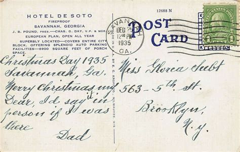 Hotel De Soto Savannah Georgia Early Linen Postcard Used in 1935 | Asia ...