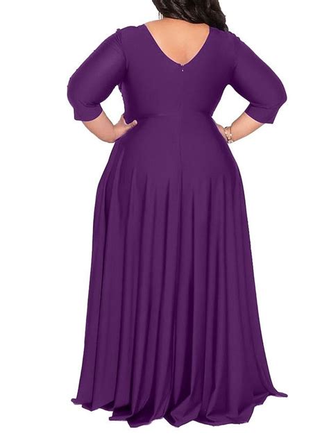 Women Dresses Women's Plus Size Party Dress Pure Color V Neck 3/4 ...