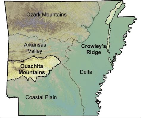 Location of the Ouachita Mountains and Crowley's Ridge Regions of ...