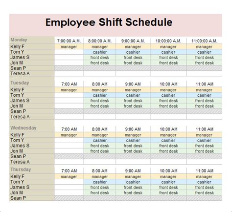Work Schedule Sample Template – printable schedule template