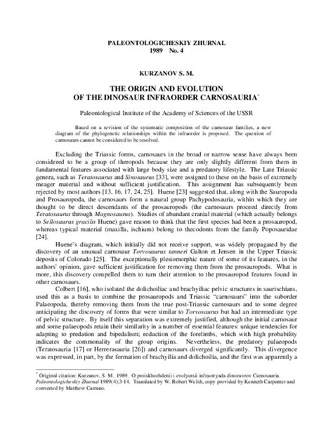 (PDF) The Origin and Evolution of the Dinosaur Infraorder Carnosauria ...