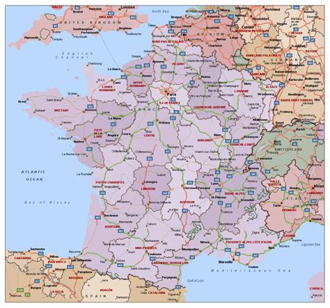 Political and administrative map of France with highways and major cities | Vidiani.com | Maps ...
