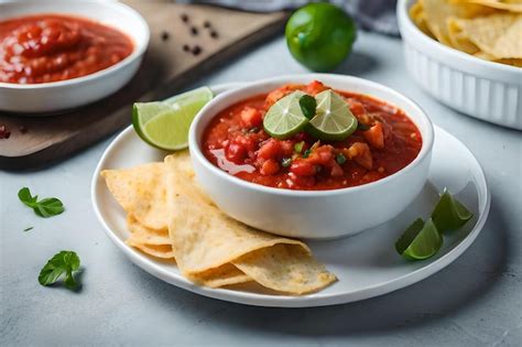 Premium Photo | A bowl of salsa with chips and salsa