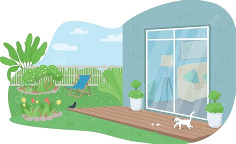 Web Banner And Poster Of A Vectorized 2d House Backyard Patio Vector, Porch, Garden, Chores PNG ...
