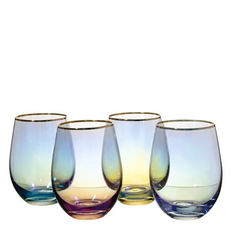 Amazon Hot Sale Stemless Wine Glasses Inclined Colored Electric-painting Crystal Wine Glass ...