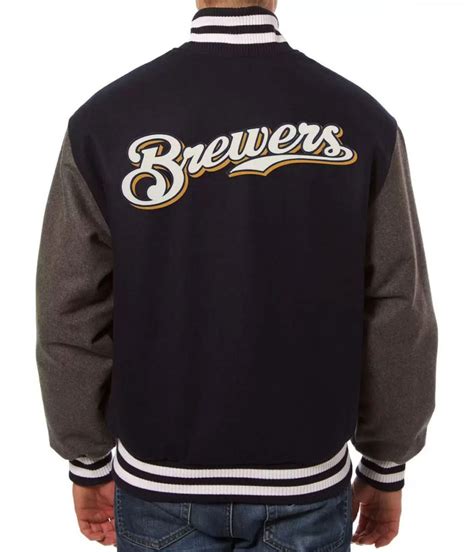 Wool Milwaukee Brewers Black and Gray Varsity Jacket - Jackets Masters