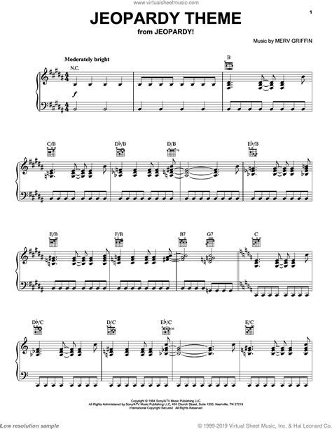 Jeopardy Theme, (intermediate) sheet music for piano solo (PDF)