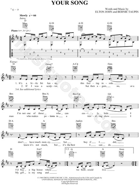 Elton John Your Song Chords - Sheet and Chords Collection