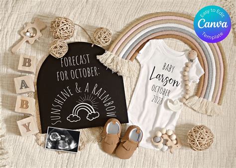 Rainbow Baby Announcement, Pregnancy Announcement Digital, Boho Pregnancy Reveal, Rainbow ...