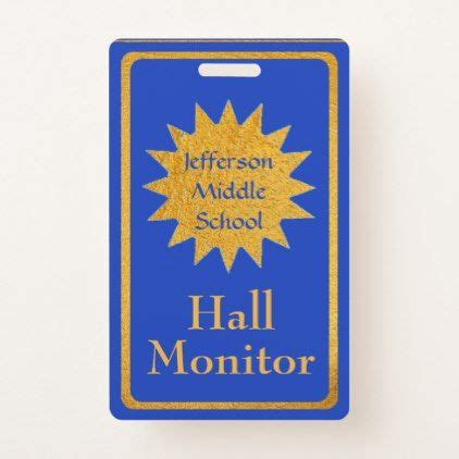 #School Hall Monitor Blue with Golden Color Emblem Badge - #office # ...