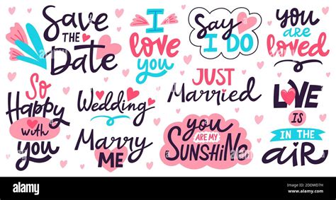 Romantic lettering. Wedding, valentines day romantic phrases. Hand ...