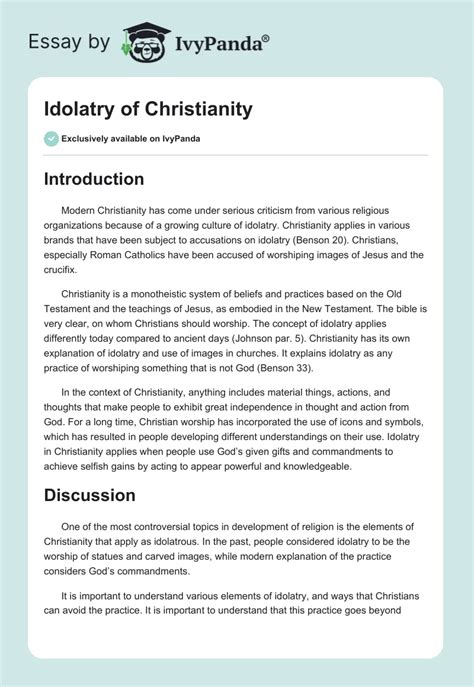 Idolatry of Christianity - 1119 Words | Essay Example