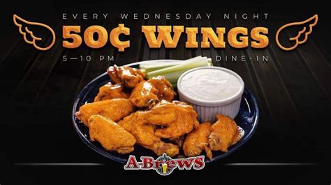 .50 cent wings every Wednesday. Dine in only, A-Brews Tap & Grill, Dracut, 28 June 2023 ...