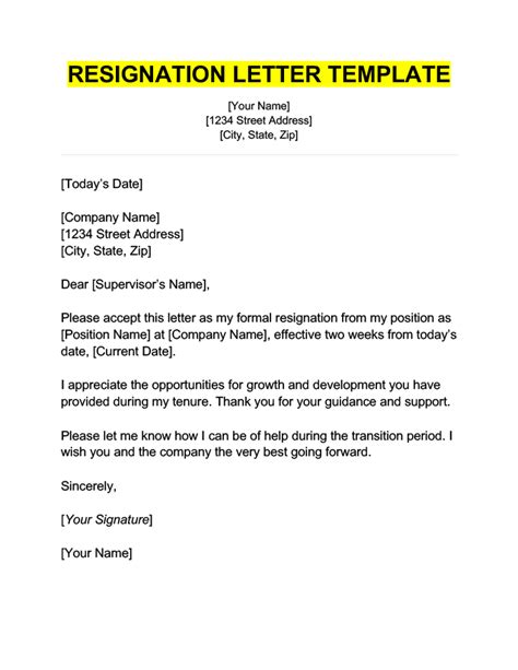 Resignation Letter For New Job Template