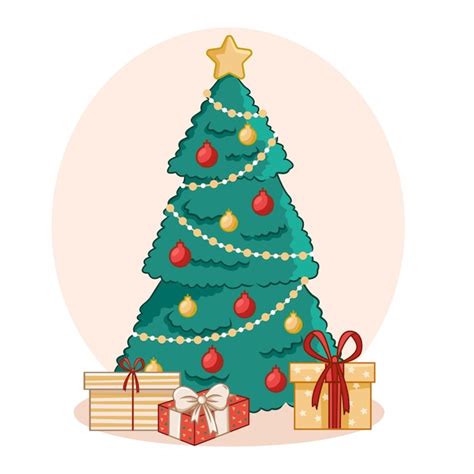 Premium Vector | Christmas background with decorated tree and gift boxes colorful flat presents ...