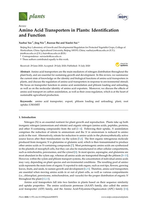 (PDF) Amino Acid Transporters in Plants: Identification and Function