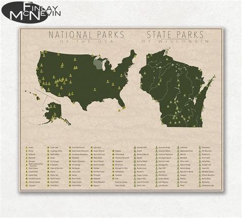 NATIONAL and STATE PARK Map of Wisconsin and the United | Etsy | State ...