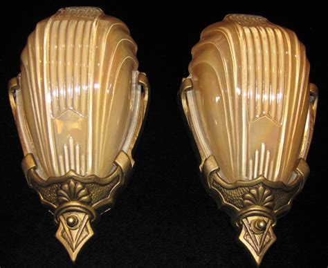 Vintage Pair of Art Deco Wall Sconces With Slip Shades